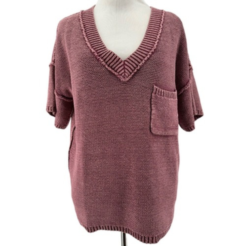 Sundance Women's Purple Much Loved Knit Short Sleeve V-Neck Sweater Size XS